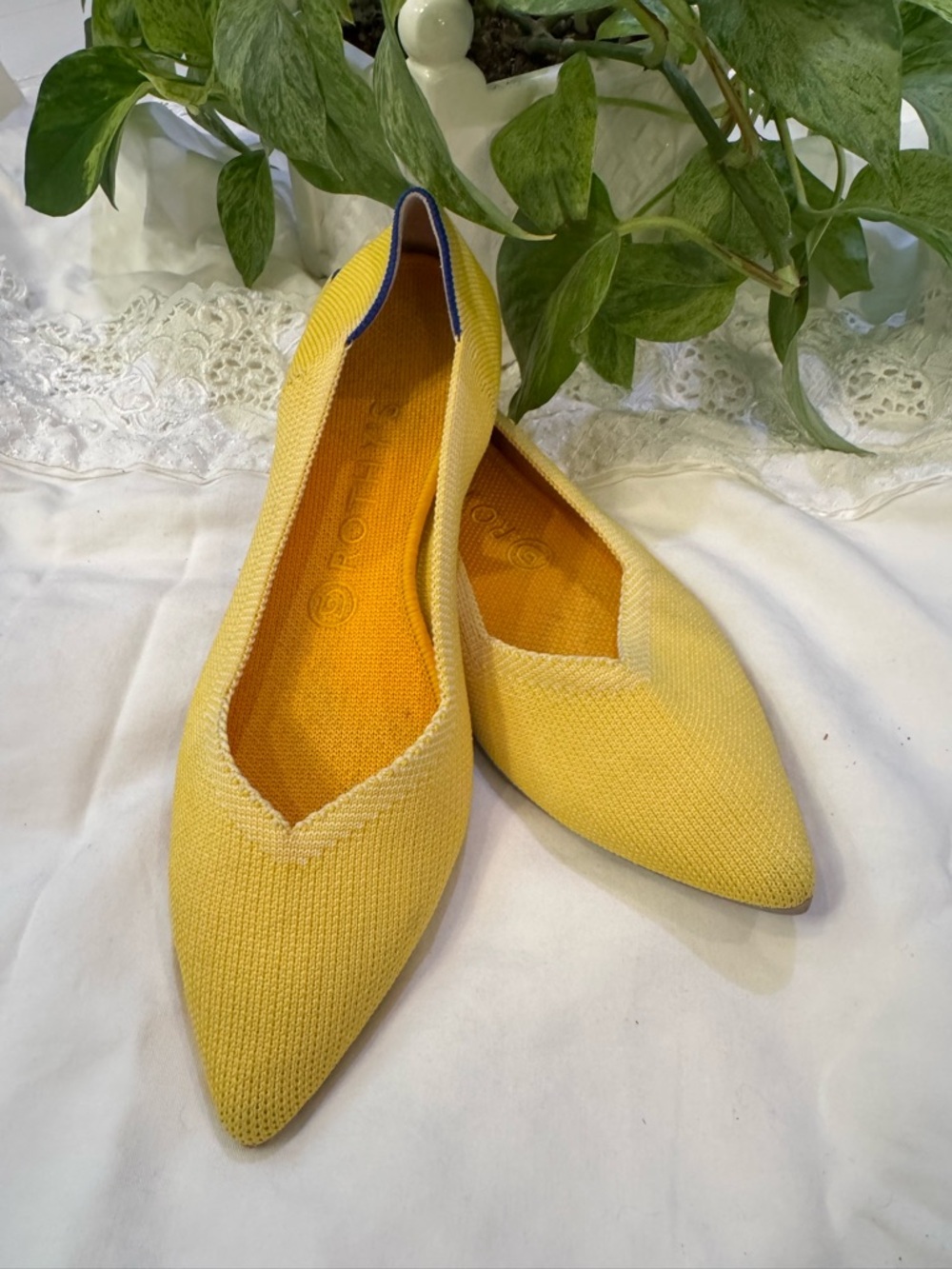 Rothy's Yellow Knit Pointed-Toe Flats